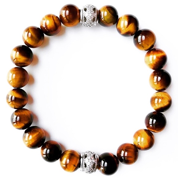 Men’s Golden Tiger’s Eye + Rhodium Bracelet - Picture 2 of 2